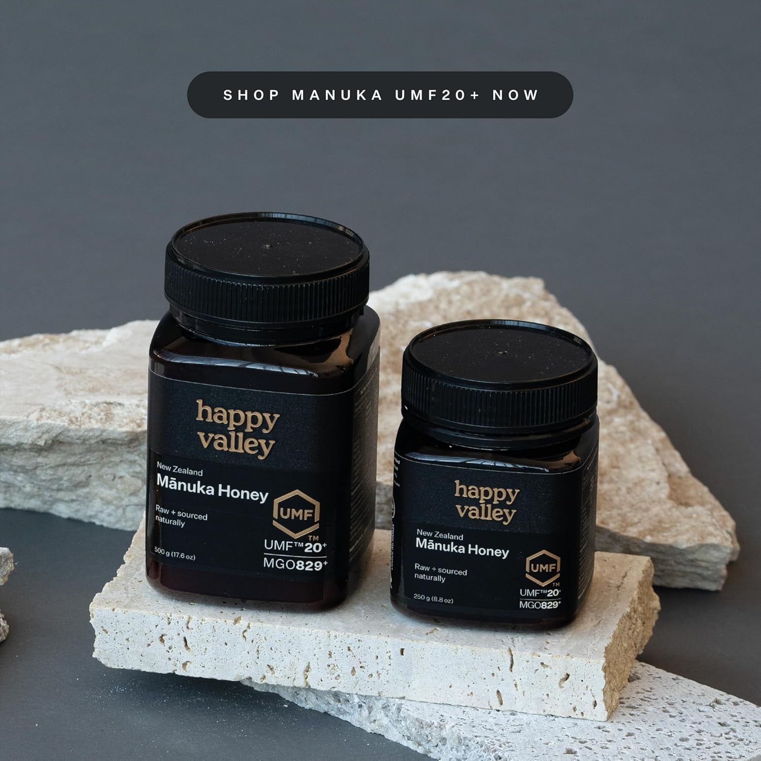 Happy Valley Manuka Honey - UMF 20+ (8.8oz, 250g) - Certified Raw New Zealand Mānuka - UMF 20+, MGO 850+