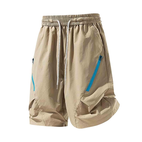 Men Shorts Set Men's Outdoor Workout Shorts, Plus Size Elastic Waist Breathable Shorts with Zip Pocket, Lightweight Sports Casual Short Pants Khaki L