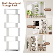 Topbuy 6-tier S-shaped Bookshelf 64 Open-back Bookcase Home Wood Organizer Free-standing Storage Shelf 2PCS White