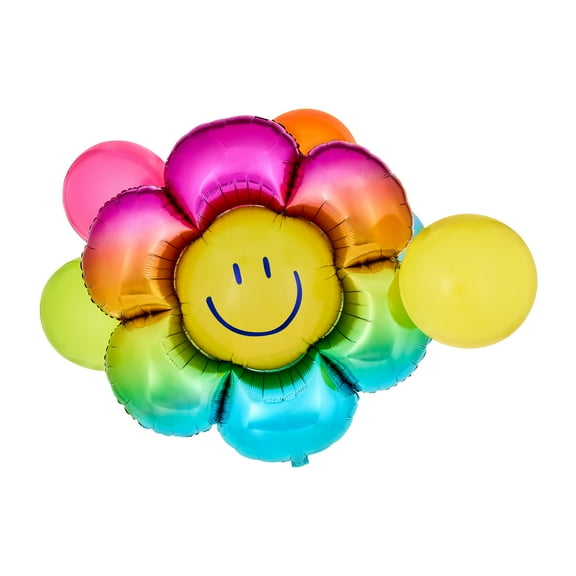 Colorful Party Giant Flower-Shaped Foil and 12” Latex Balloon Bouquet, 6pc