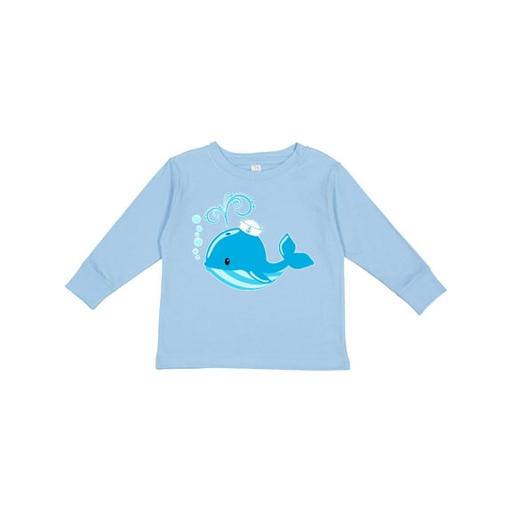 Inktastic Cute Blue Whale in Nautical Hat Boys or Girls Long Sleeve Toddler T-Shirt