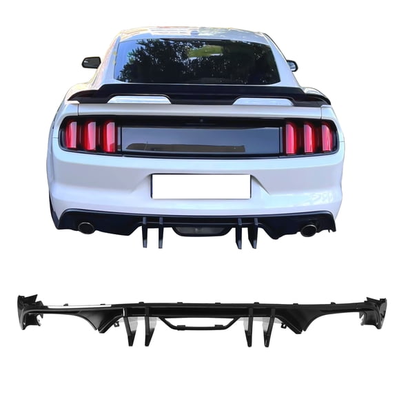 Ikon Motorsports Rear Bumper Lip Fits 2015-2017 Ford Mustang GT V6, Speed Style Gloss Black PP Rear Lower Spoiler Air Dam Chin Valance Splitter 4PCS