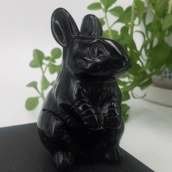 Crystland 2" Natural Obsidian Rabbit Carved Quartz crystal Skull Energy Reiki Heal 1pc