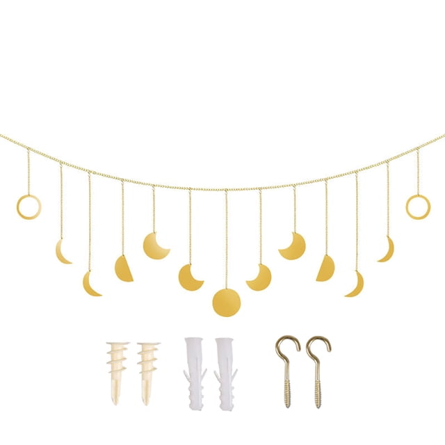 Inteprter Fase lunar Decoración para colgar en la pared Garland Boho Home Art Ornament para el dormitorio Sala de estar Decoración del hogar No.01 Inteprter HA004002-01