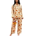thumbnail image 3 of MEZZALL Women Halloween Autumn Button Front Long Sleeve Lapel Top With Chest Pocket Elastic Waist Full Length Pants Pajama Set Casual Home Wear Pajamas Relaxed Fit 2 Piece Pjs, 3 of 6