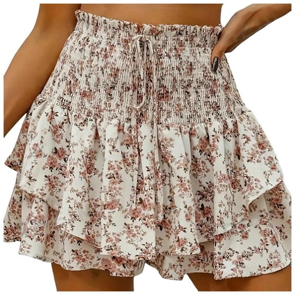 YANGXINX Womens Summer Shorts Lightweight Floral Printed Drawstring High Waisted Skate Short Pants Flowy Athletic Gym Yoga Running Clothes
