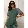 thumbnail image 7 of FUTATA Women Casual Short Sleeve Stripe Tee Summer Casual Tunic Tops Blouse Round Neck Leopard Color Block T-Shirt Plus Green, 7 of 7