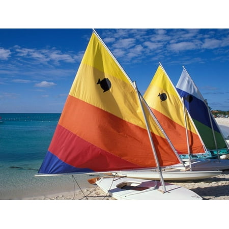 Sailboats on the Beach at Princess Cays, Bahamas Print Wall Art By Jerry & Marcy