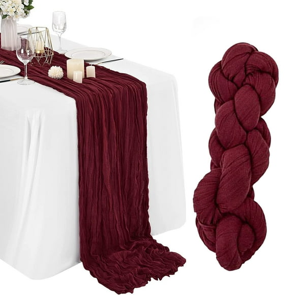 Dvkptbk Chemin de Table en Étamine, Gaze Bohème, Chemin de Table en Tissu Fromage 35x157 Pouces de Long, Chemin de Table Romantique et Transparent pour Mariage, Shower de Bébé, Fête d'Anniversaire, Nappe Plissée en Liquidation