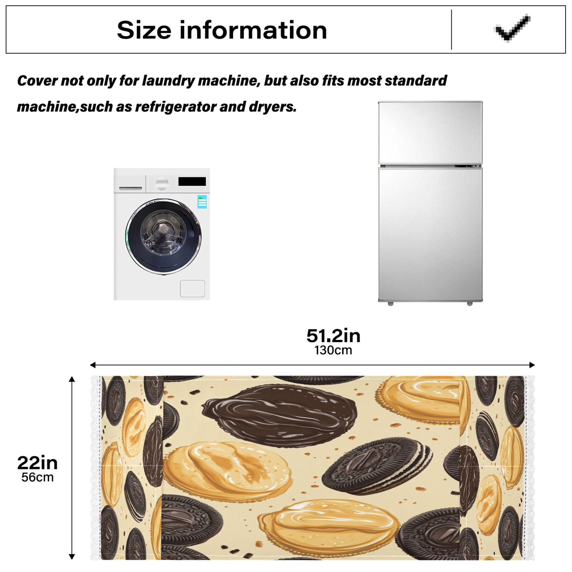 Oreo CookiesWasher and Dryer Covers Dust-Proof and Oil Resistant Fridge Cover with 4 Storage Pockets Washing Machine Top Cover for Laundry Kitchen Home 51.2 x 22 In