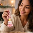 thumbnail image 7 of Christmas Ornament - Flocked Christmas Tree Keychain with Smiling Face Design, Cute Key Ring Pendant for Women Girls Tote Bag Backpack, Christmas Holiday Gift (Pink), 7 of 7