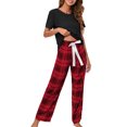 thumbnail image 1 of Conjunto de pijama de manga corta para mujer, pantalones con cierre de cordón, jersey, Top, conjunto de ropa de descanso de 2 piezas, 1 of 6