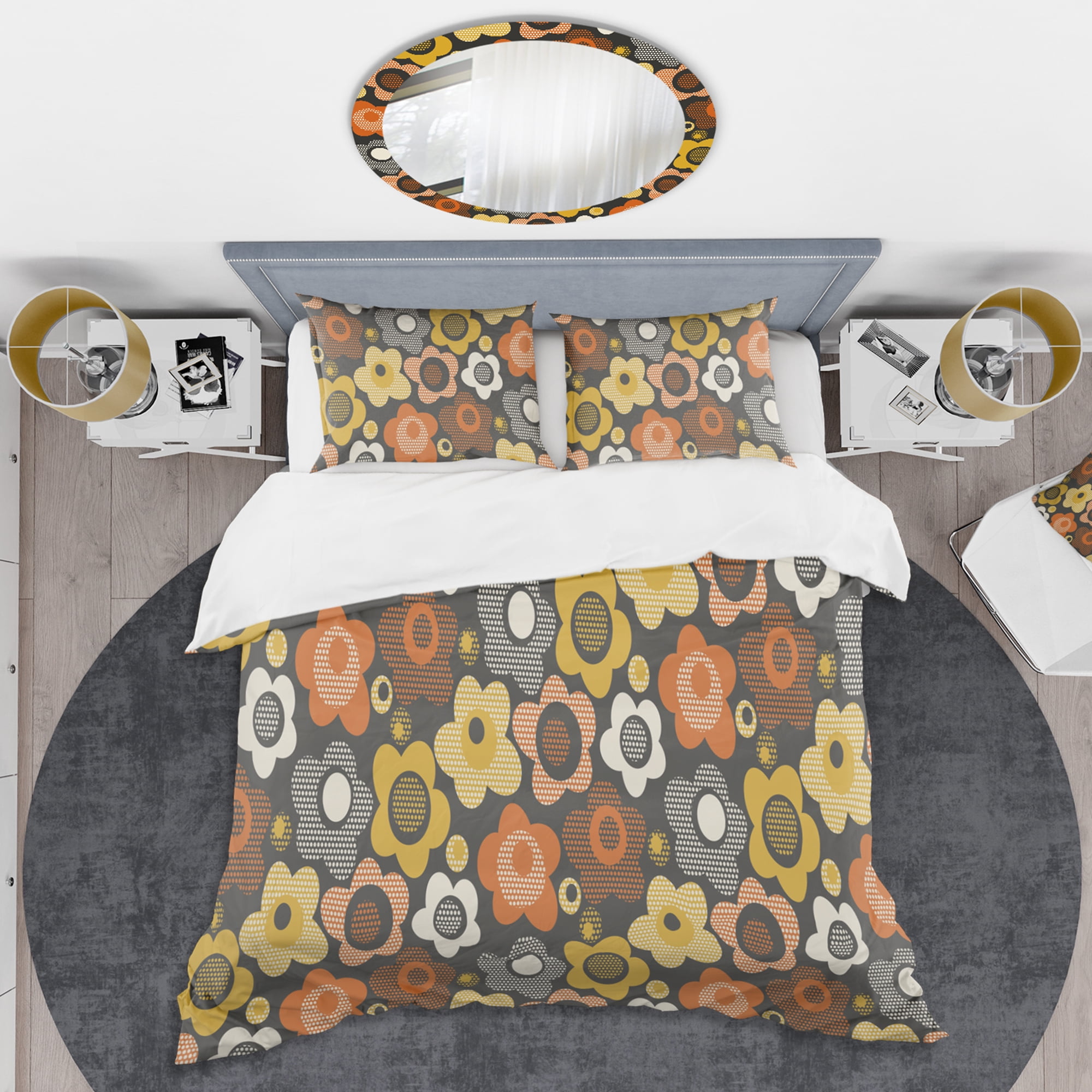 Designart 'Retro Floral Pattern VII' Mid-Century Modern Duvet Cover Set