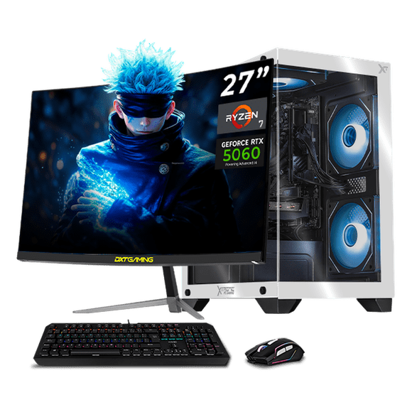 PC Gamer Completa con IA Xtreme PC Gaming NVIDIA GeForce RTX 5060 AMD Ryzen 7 5700 32GB SSD 1TB Monitor Curvo 27 180Hz Sistema Liquido WIFI Black/White gaming 1080p, estudios y multitarea