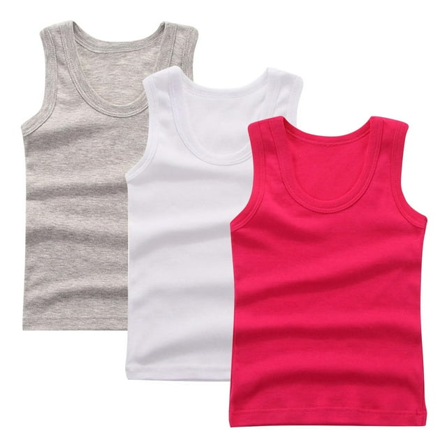 Bwiyojiz Mode 3 Pcs Tailles 90-160 Coton Couche Intérieure Enfants T-shirt d'Été Base Chemise Col Rond Camisoles