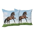 thumbnail image 6 of Ambesonne Nature Throw Pillow Cover 2 Pack, Horse Pacing on Grass, 16", Blue Green Brown, 6 of 6