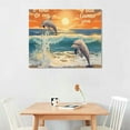 thumbnail image 2 of Acheng Beach Dolphins Bathroom Decor Wall Art Coastal Dolphin Sunrise Pictures Wall Decor Canvas Print Nautical Ocean Decor Artwork Painting For Living Room Bedroom Framed  20x16in, 2 of 6