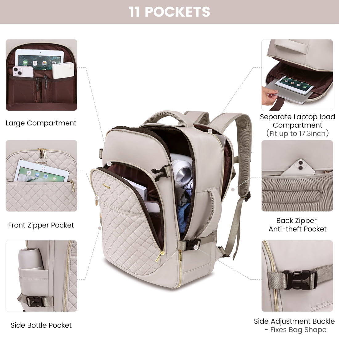 Lovevook Women's Waterproof Fabric 17.3" Laptop Backpacks, Nude