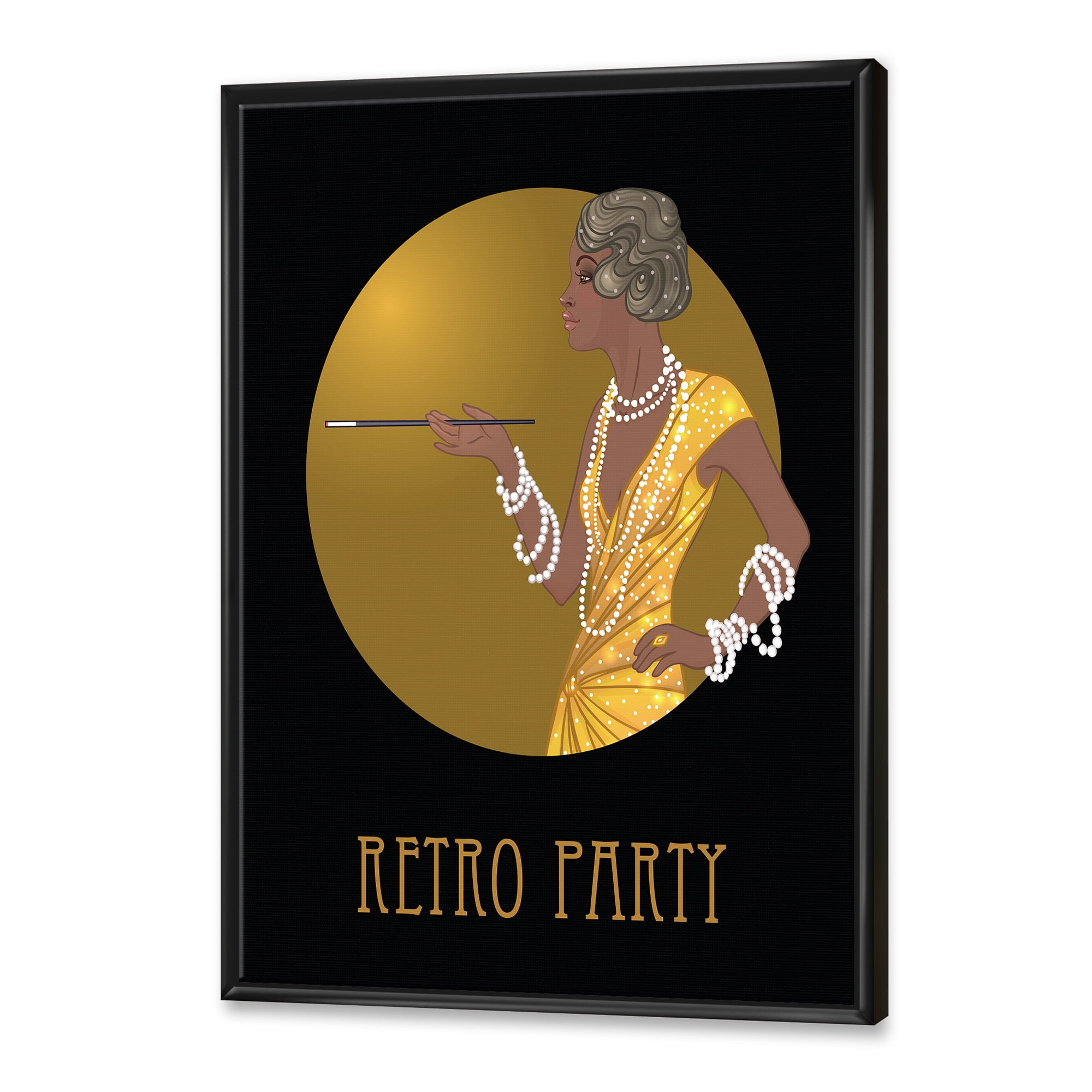 Designart 'Retro Fashion Glamour Afro American Woman' Modern Framed Canvas Wall Art Print