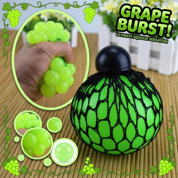 Clearance! Stress Relief Squishy Toys – Grape Popping Bead Slow Rising Ball, Crunchy Squeeze Sensory Toy with Soft Texture for Relaxation,Green