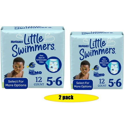 Pack of 2 Huggies Little Swimmers Disposable Swim Diapers, Size 5-6 (32  lbs), 12 Ct