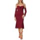 thumbnail image 1 of Vestido Bodycon de Hombros Descubiertos INSPIRE CHIC para Mujeres con Mangas de Malla y Dobladillo de Sirena Rojo S, 1 of 6