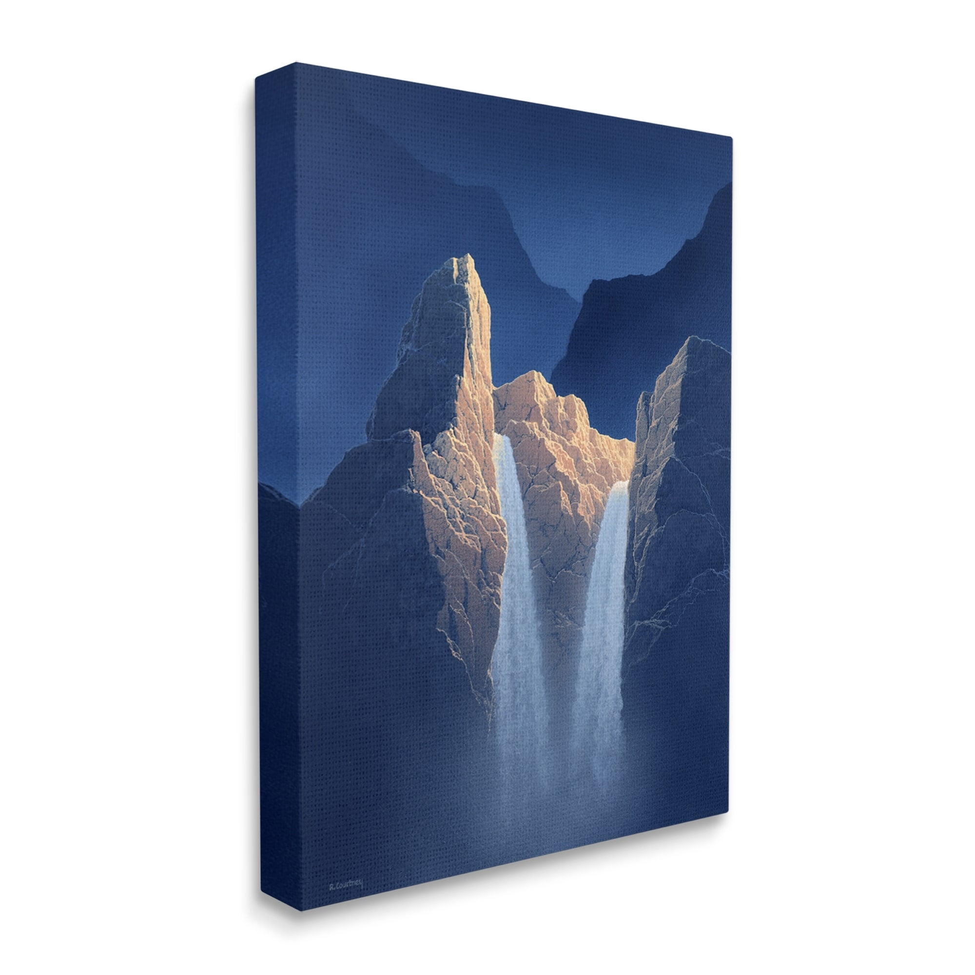 Stupell Two Waterfalls Nighttime Peaks Landscape Painting Gallery Wrapped Canvas Print Wall Art