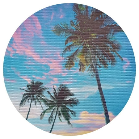 

joogoo Tropical Palm Tree and Sky Round Plate Mats for Dining Table Placemat 1 Piece Holiday Decoration