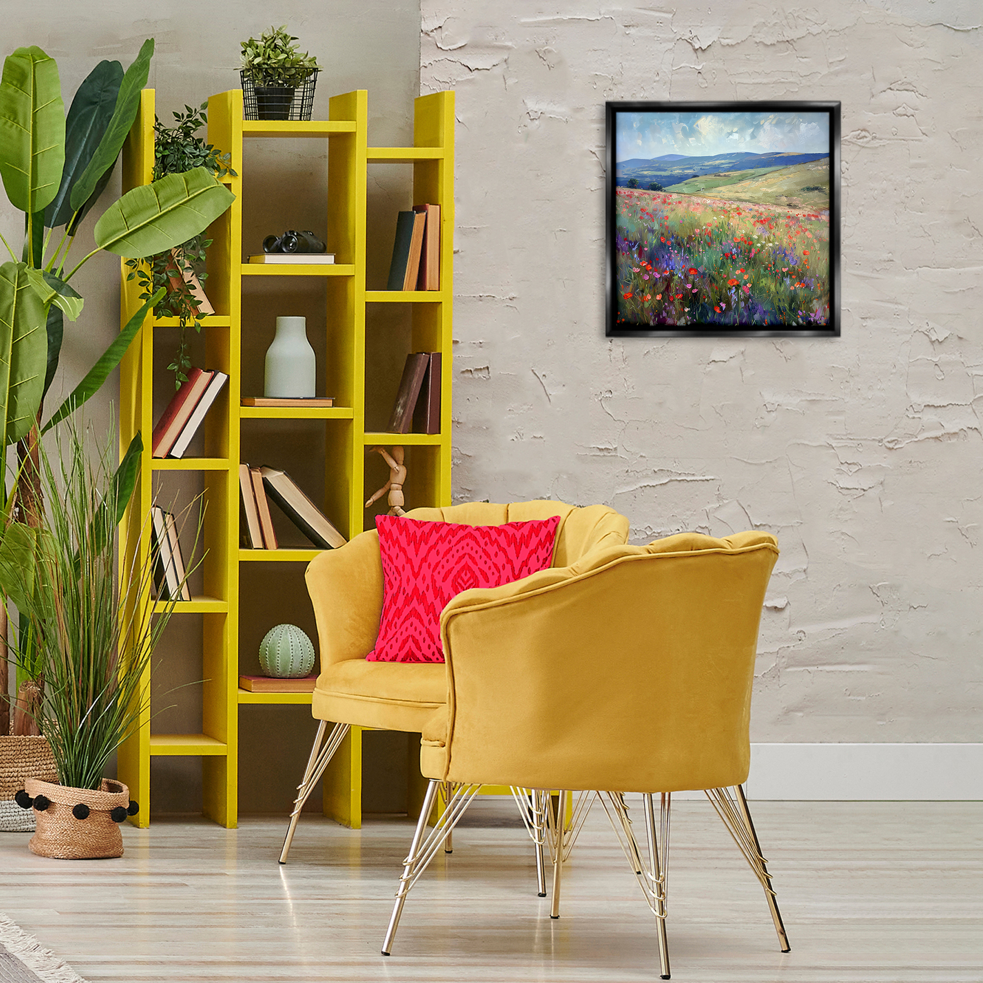 Stupell Industries Rolling Meadow Flowers Landscape & Nature Painting Black Floater Framed Canvas Art Print Wall Art, 18 x 18