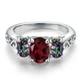 thumbnail image 3 of Gem Stone King 925 Sterling Silver Red Rhodolite Garnet and Green Mystic Topaz Filigree Style 3 Stone Ring for Women (2.55 Cttw, Oval 8X6MM and 6X4MM, Size 5) (Size 5), 3 of 6