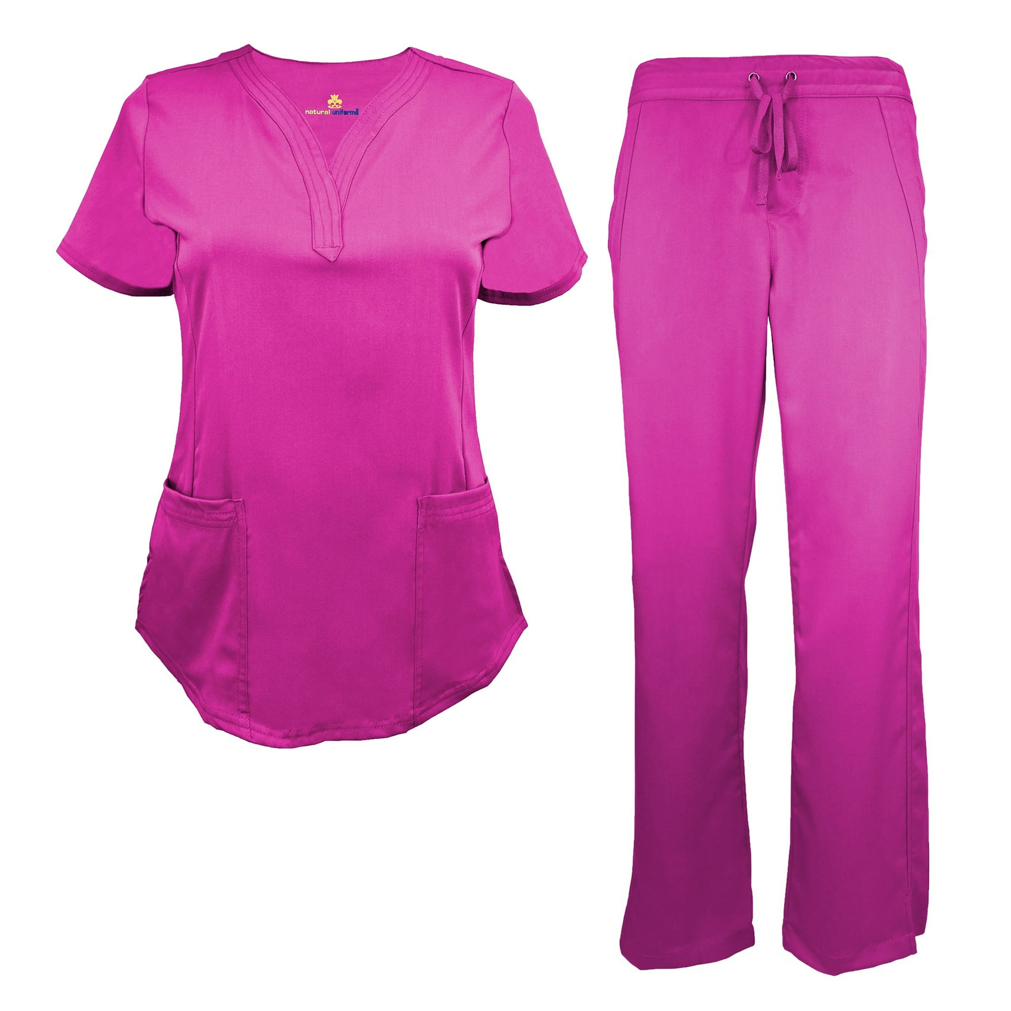 NATURAL UNIFORMS Womens STRETCH SCRUB SET With V-NECK TOP