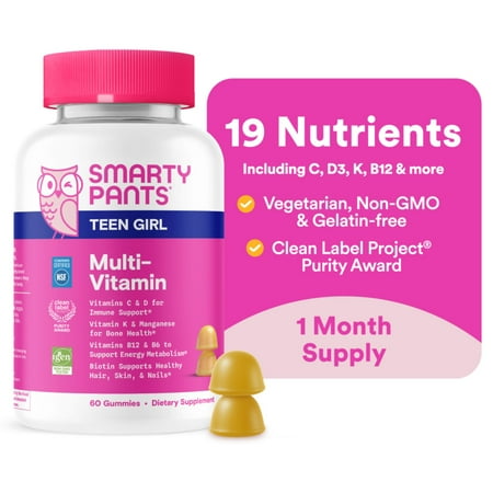 SmartyPants Teen Girl Multivitamin Gummies, Wellness Supplement for Teens, Vitamin C, B12, 60 ct