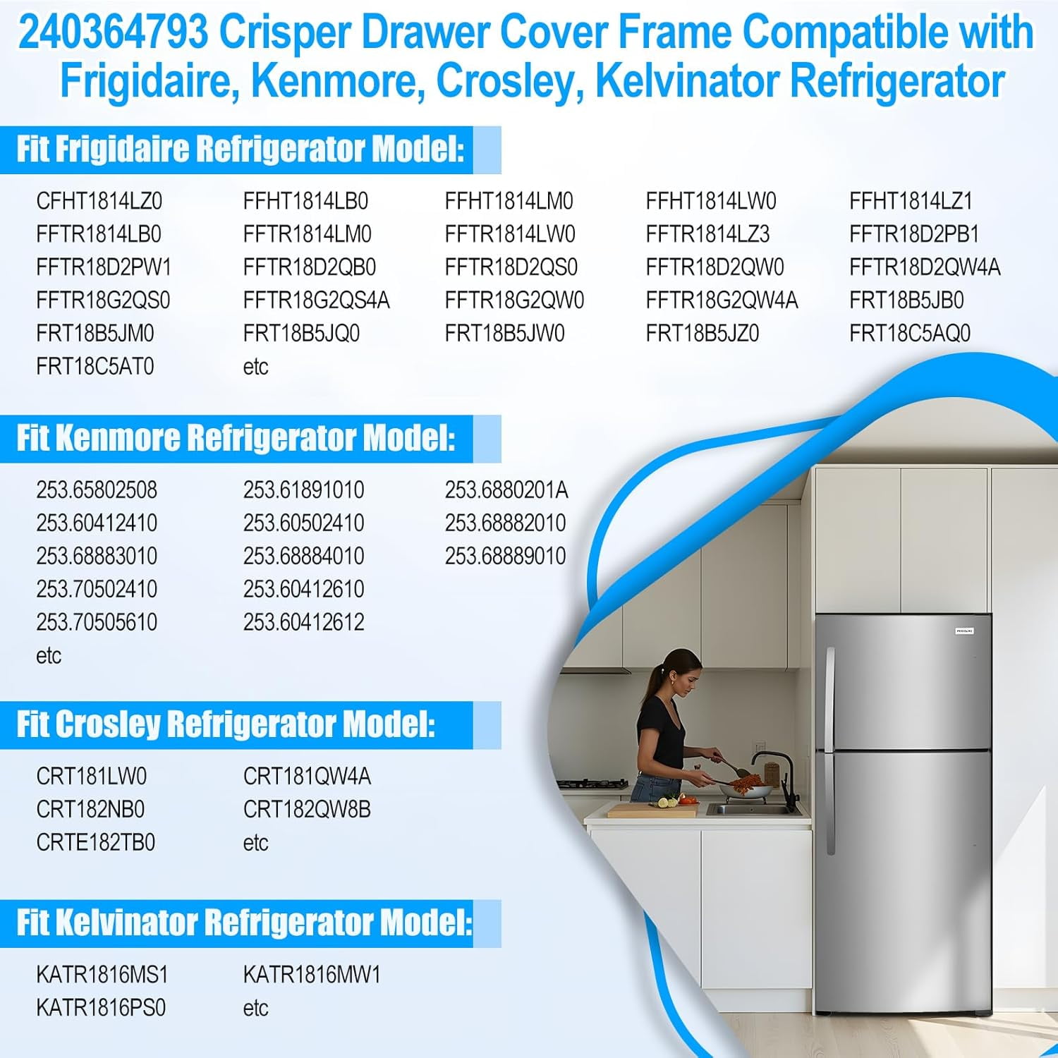 UPGRADED 240364793 Refrigerator Crisper Drawer Cover Frame – Compatible with Frigidaire 240364713, 240364763, 240364786 & More