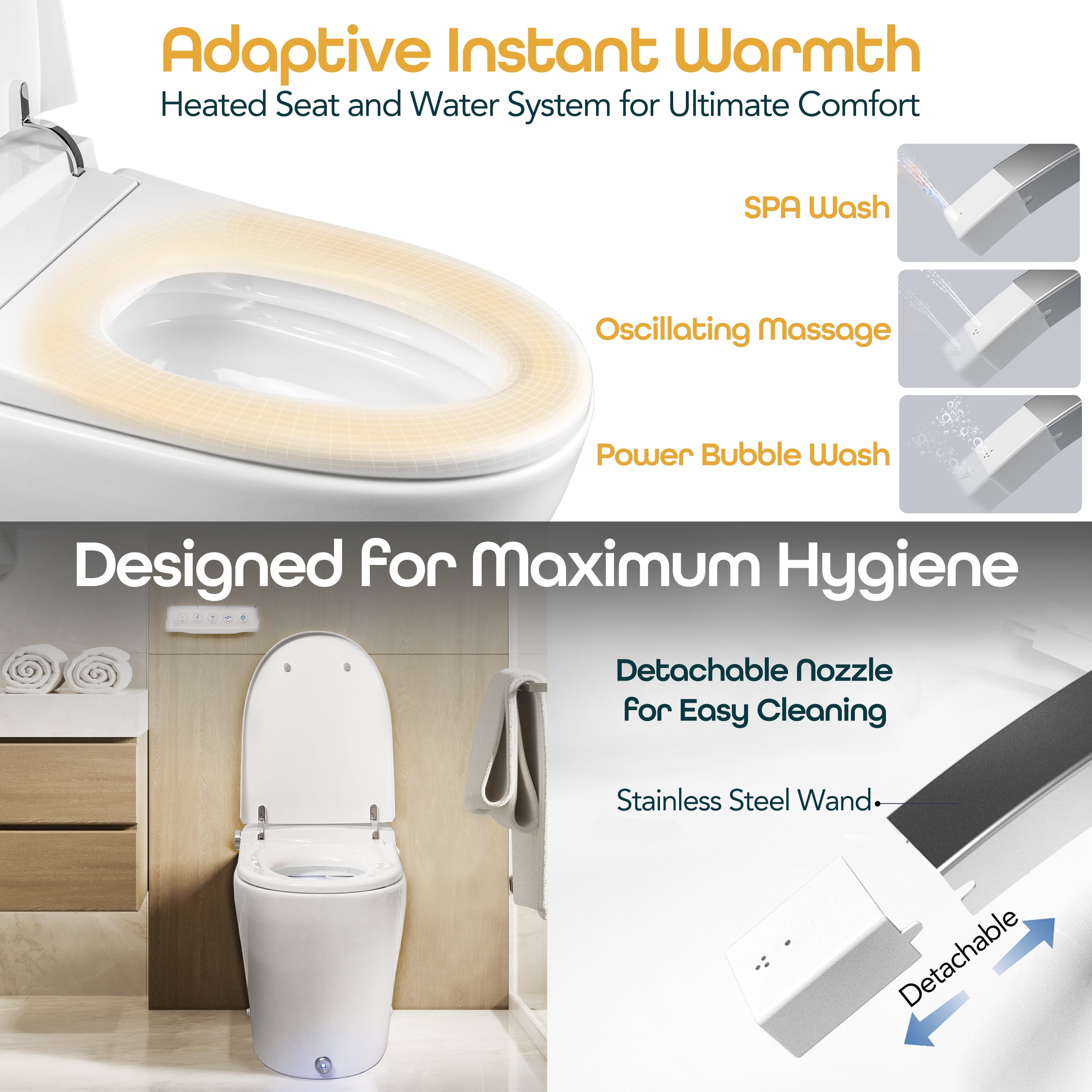 BidetMate 6000 Series Self-Cleaning Smart Toilet with Bidet, Night Light & Remote