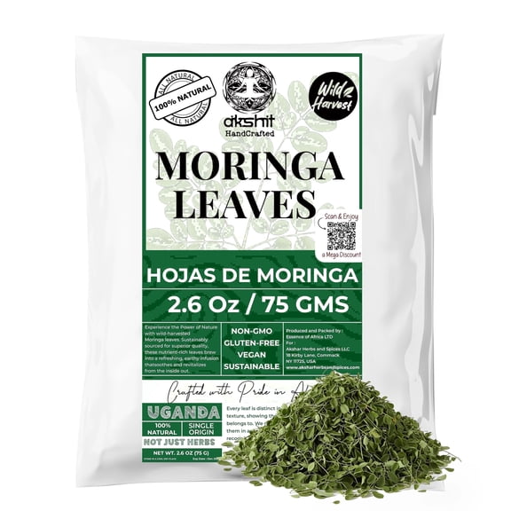 2.6oz Dried Moringa Leaves, Loose Leaf, Herbal Tea, No Additives,  Non GMO, by Akshit