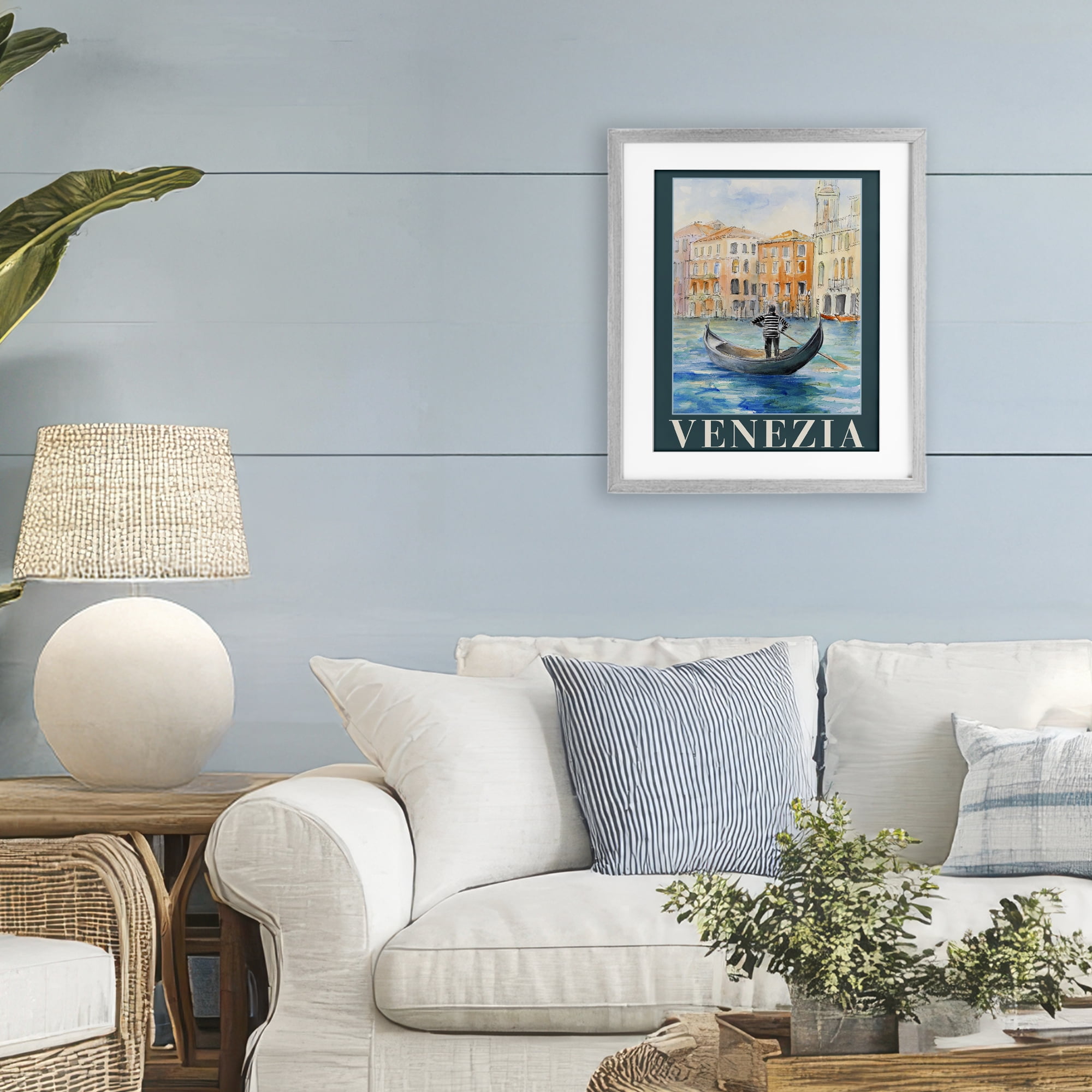 Stupell Industries Venezia Gondola View Gray Framed Print Under Glass, design by Lanie Loreth
