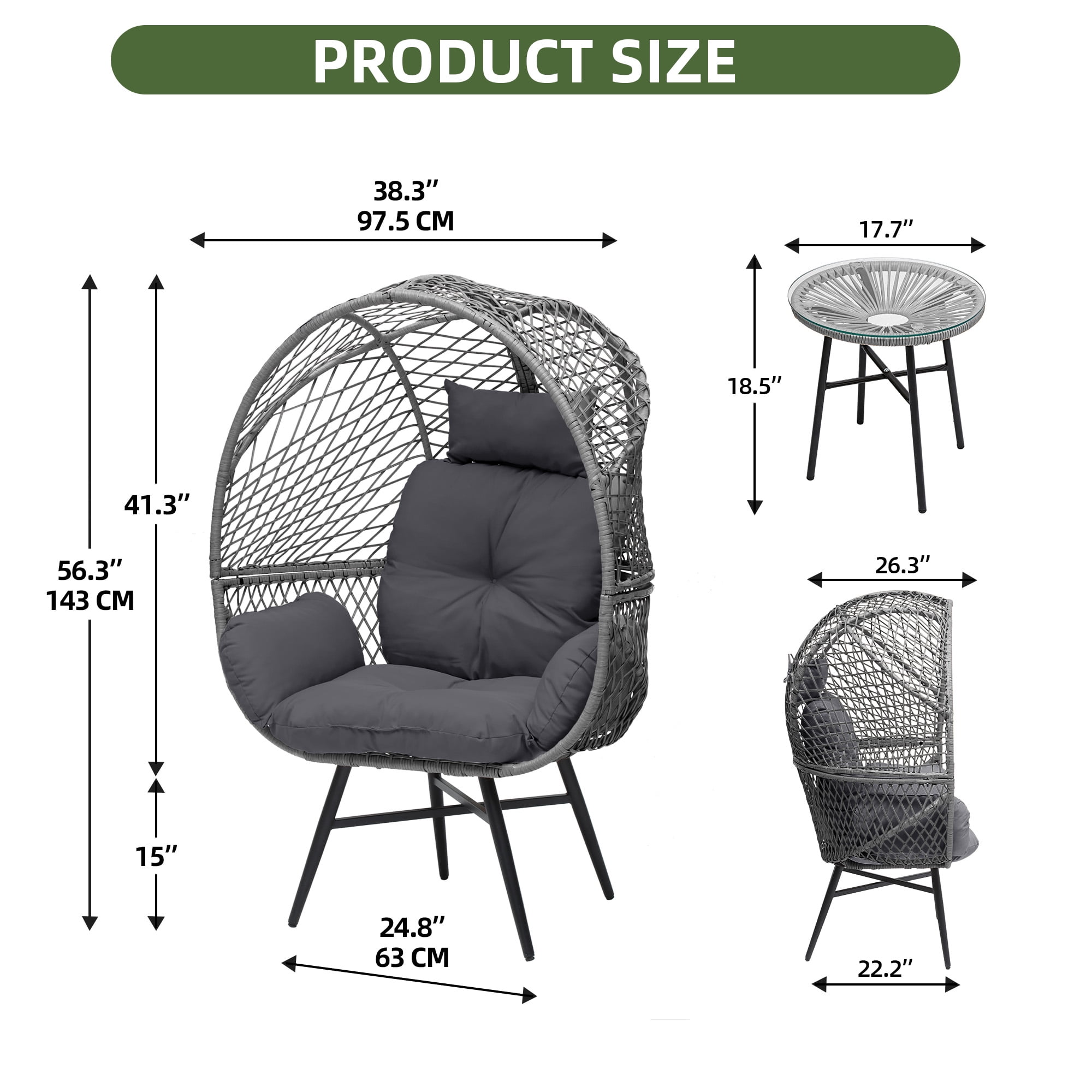 Uforic Wicker Egg Chair Set with a Stand, Comfortable Cushions and a Coffee Table, Suitable for Indoor and Outdoor Use