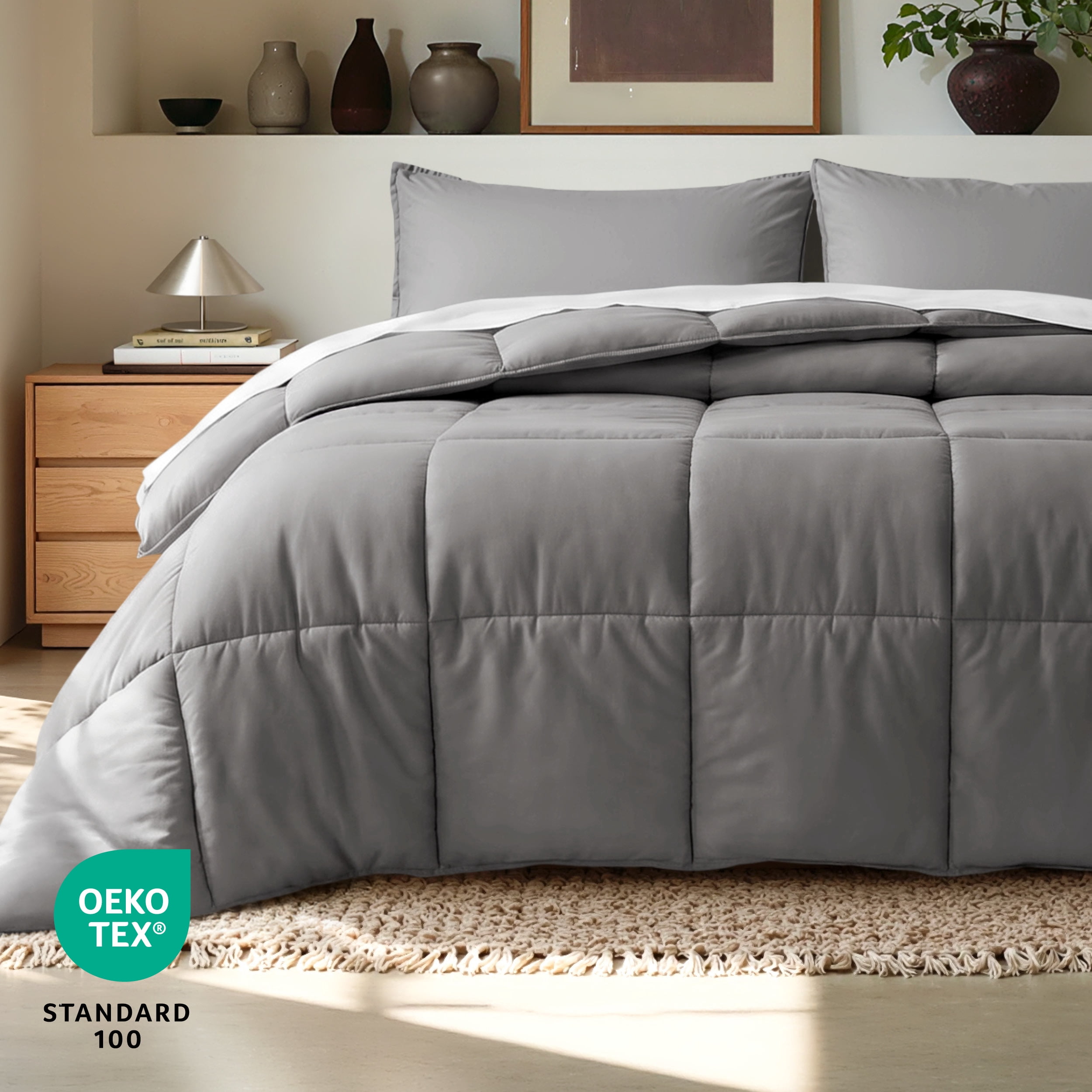 Bare Home Down Alternative Comforter Set - 2-Pieces - All Seasons - Twin/Twin-XL, Gray