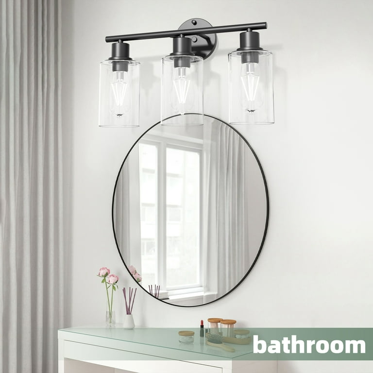 METWET 3-Light Matte Black Bathroom Vanity Light With Clear Glass Globes – Modern Wall Sconce