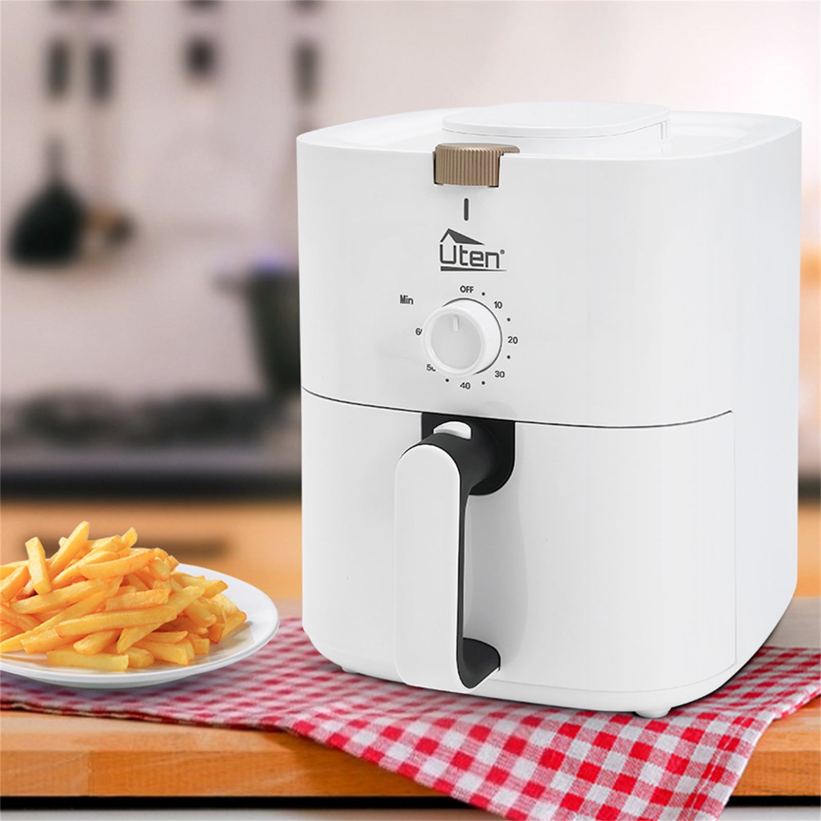 Uten 4.2 Qt Air Fryer, 1500W 5-in-1 Oil Free Cooker with Timer Knob & Adjustable Temperature, Nonstick Basket, Easy Clean Compact Size for Family, White