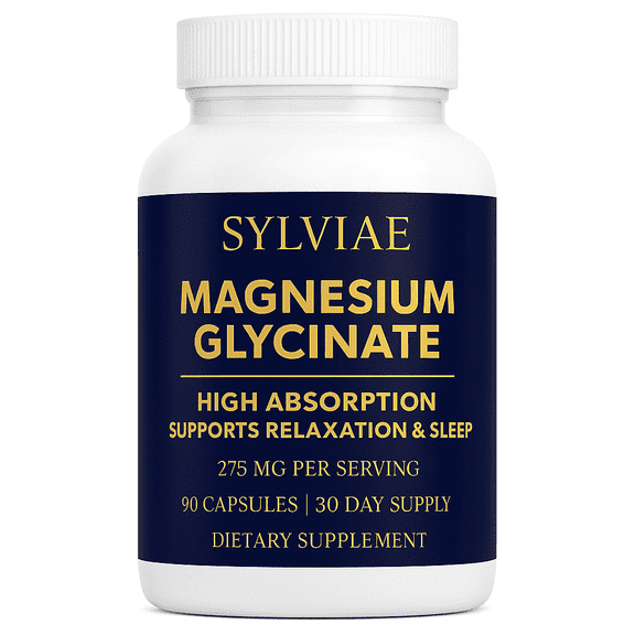 SYLVIAE Magnesium Glycinate 275mg - High Absorption Chelated Magnesium for Sleep, Calm & Muscle Recovery - 90 Vegetarian Capsules