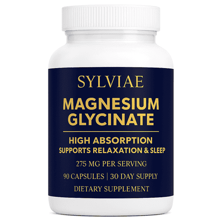 SYLVIAE Magnesium Glycinate 275mg - High Absorption Chelated Magnesium for Sleep, Calm & Muscle Recovery - 90 Vegetarian Capsules