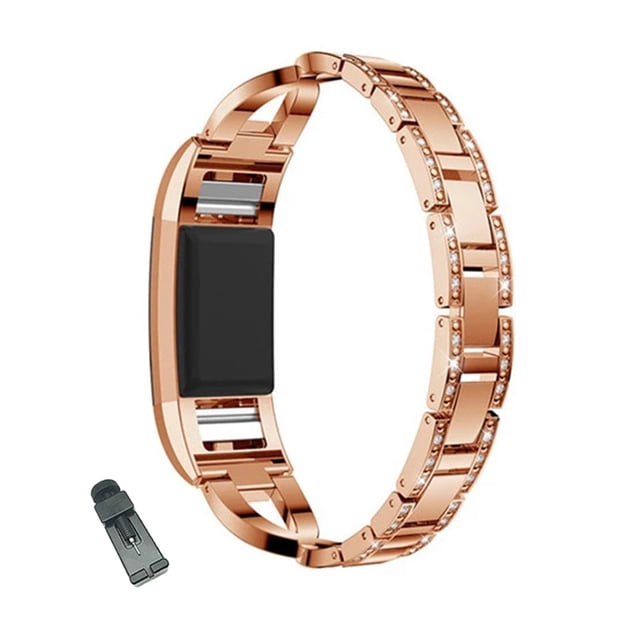 Bracelet de Montre en Acier Inoxydable Bling en Forme de X, Bracelet Ajustable de Remplacement, Sangle Sport pour Fitbit Charge 2/Fitbit Charge 3 pour Femmes - Or Rose
