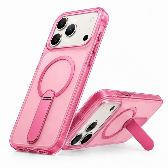 Corliven for iPhone 17 Pro Max Case, Metal and TPU Magnetic Back Cover with Kickstand and Wireless Charging, Rose