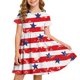 thumbnail image 2 of Odeerbi Niñas Día de La Independencia Vestido de Línea A Verano Patriótico Cuello Redondo Manga Corta Vestido Casual, 2 of 9