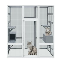 Aukfa 62.6" Wooden Catio Outdoor Pet Large Cat House with Anti-UV & Waterproof Top,Gray
