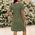 thumbnail image 5 of FRSASU Women's Mini Dress Casual V Neck Short Sleeve Pleated Dresses Solid Color Loose Fit Fashion Summer Dress Army Green, 5 of 8