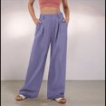 thumbnail image 4 of Pantalones de Traje Anchos para Mujer, Holgados, de Cintura Alta Elástica, Informales, Largos, Color Orquídea, Talla S, 4 of 7