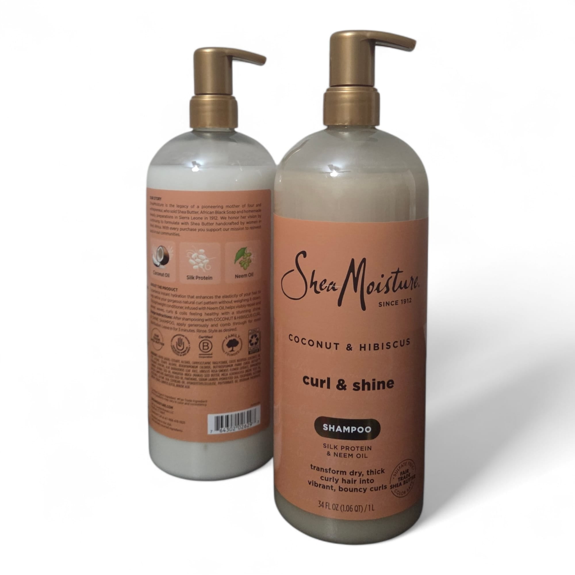 SheaMoisture Coconut & Hibiscus Curl & Shine Shampoo & Conditioner, 34 FL OZ Each, Sulfate-Free Hair Care Set