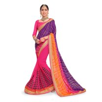Elina fashion Sarees for Women Faux Georgette Embroidered Saree l Indian Wedding Ethnic Sari & Blouse Piece (Violet & Pink)